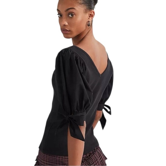 Maeve Anthropologie Women’s Puff-Sleeved Blouse Top In Black Size XS - Picture 2 of 7